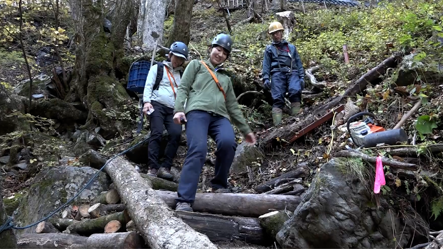 完成した登山道を歩く参加者